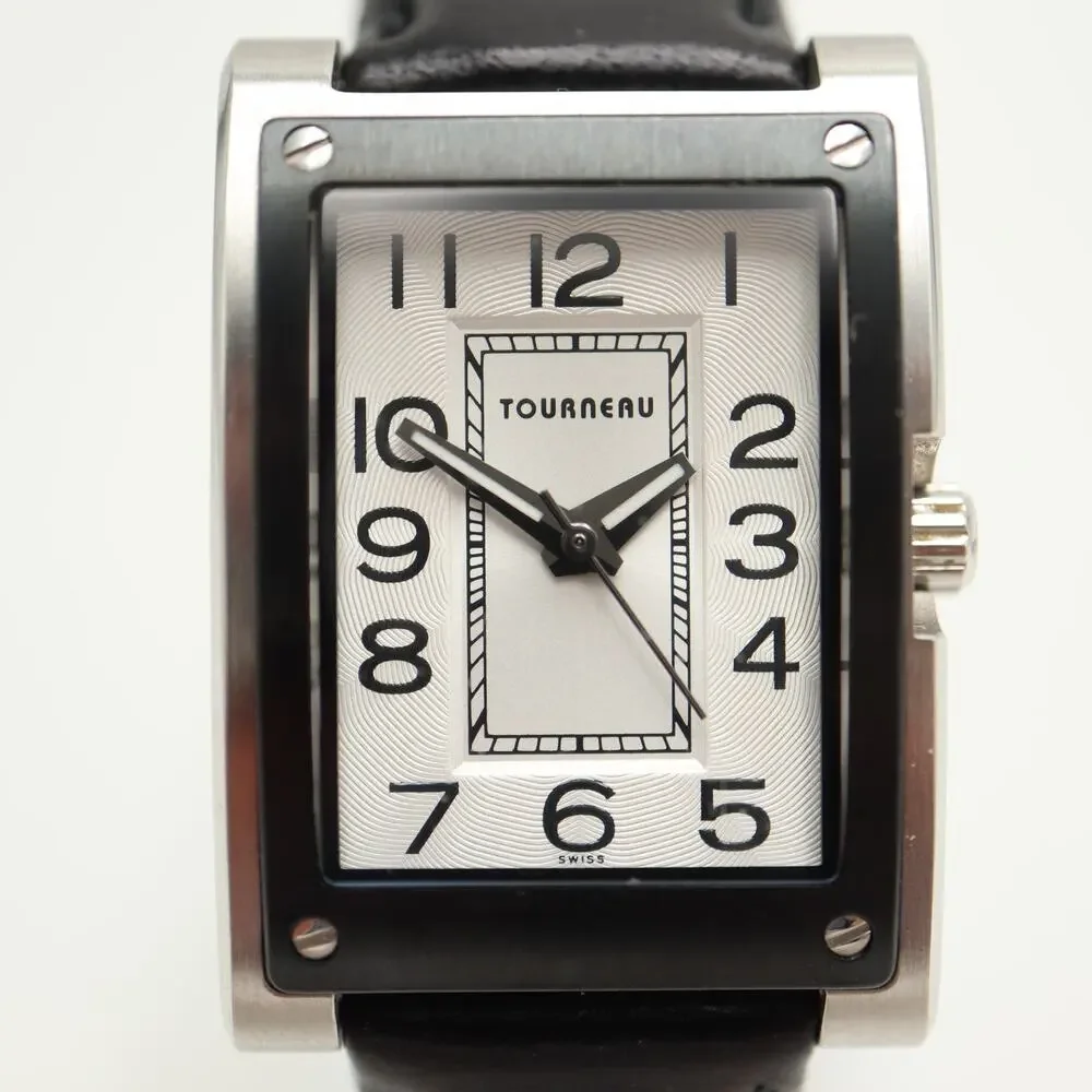 Tourneau Honda Silver Tone Tank Watch 24mm Unisex Black Leather w New Battery